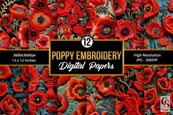 Poppy Flowers Embroidery Digital Papers Review